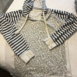 Striped and Leopard Print Hoodie